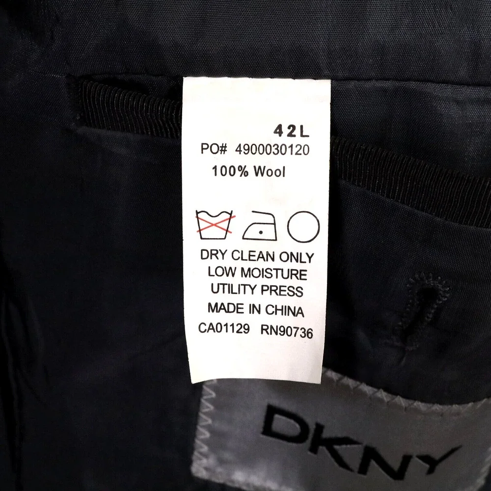 DKNY Sport Coat Mens 42L Gray Wool Herringbone Check Jacket Lined Blazer Career - Picture 5 of 16